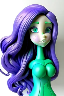 Purple girl face with rubber effect in all body with mint long rubber effect hair