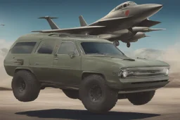 a military fighter jet station wagon hybrid