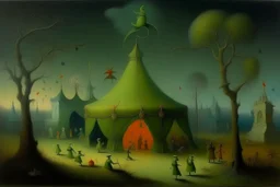 An olive green Halloween themed circus painted by Ivan Aivazovsky