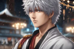 Gintoki in 8k Gintama artstyle, 2D them, normal eyes, close picture, rain, apocalypse, intricate details, highly detailed, high details, detailed portrait, masterpiece,ultra detailed, ultra quality