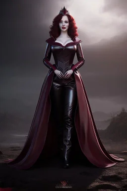 christina hendricks as evil queen in burgundy leather gown , angry, stern look, volumetric lighting, particales,highly detailed,cinematic, deep colours,8