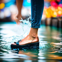 water spirit wearing spectacular shoes in a slide ,bokeh like f/0.8, tilt-shift lens 8k