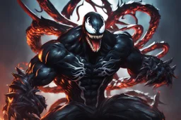 Venom in 8k solo leveling shadow artstyle, sans them, neon effect, full body, intricate details, highly detailed, high details, detailed portrait, masterpiece,ultra detailed, ultra quality