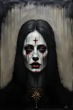 An undead oil painting portrait of Joan of ark, hauntingly ominous and truly horrifying, unsettling and macabre, art style inspired by Nicola Samori and pat steir and Karel Thole