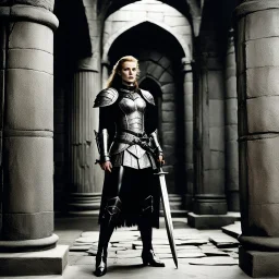 [high res photo by helmut newton] Ser Wylla of Thornhelm was once a novice archivist in the Grand Library, her days spent cataloguing ancient tomes. When desecrators broke into the catacombs beneath the keep, she seized her late father’s blade and donned battered armor to defend the forbidden archives. Now she patrols the silent halls, ever vigilant against intruders who seek the lost relics of her order.