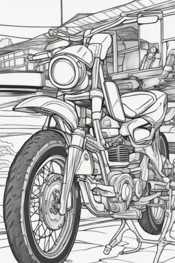 coloring page for kids, bike, thick outline, low details, no shading, no color