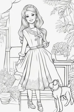 outline art for kids barbie coloring pages with barbie as a painter, no background, sketch style, full body, only use outline, mandala style, clean line art, white background, no shadows and clear and well outlined. should look exactly like barbie