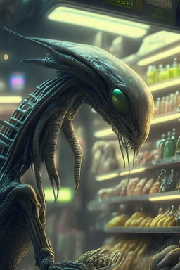 Alien shopping,highly detailed, artstation, sharp focus,4k