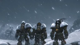 3 Warriors in blizzard, comic style