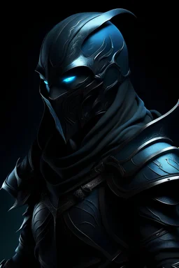 fantasy, assassin, elf, armour, void, leather, minimalistic, blue dark, male, mask