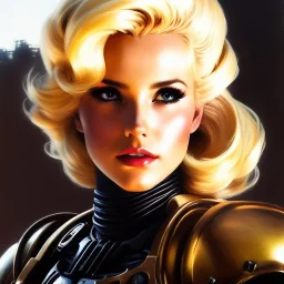 Drawing of beautiful face,'beautiful,Busty blonde Mags Black(fallout4)',intense stare, ancient skintight armor, balanciaga fashion clothe painting by gaston bussiere, greg rutkowski, yoji shinkawa, yoshitaka amano, tsutomu nihei, donato giancola, tim hildebrandt,KyuYong Eom, Oil on canvas, cinematic composition, extreme detail,fit full head inside picture,16k