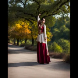 azeri female full bdy with traditional dance clothing park trees