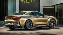 A luxurious (((fusion of a bmw and challenger))), its sleek contours and opulent details blending seamlessly together, rear view