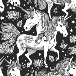 Unicorns clip art in white background in style ink on wet paper