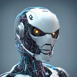 create a a robot with a face full of wires, cyberpunk art by Pascal Blanché, cgsociety, les automatistes, physically based rendering, zbrush, sketchfab 8k