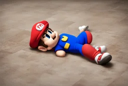 mario laying on the floor , super mad