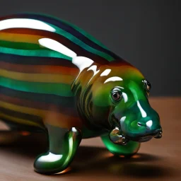 a blown glass manatee with rainbow-hued stripes, early 20th century Art Deco. Elegant and intricate detailing super realistic