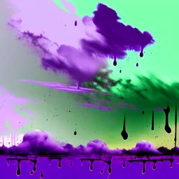 a texture of a beautiful clear sky violently exploding and raining dirty grey hues of purple, green, and brown that partially muddy the sky and make it ugly, surreal, dreamlike