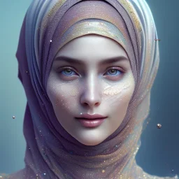 close up portrait of woman in hijab, fine detail, highly intricate, modern surrealism painting, defined cracks and breaks, high-quality, volumetric lighting, 8k, ultrahd, George Grie, Marco Escobedo, Igor Morski,Brian Froud, Howard Lyon, Selina French,