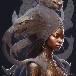 sango fantasy, fantasy magic, intricate, sharp focus, illustration, highly detailed, digital painting, concept art, matte, artgerm and paul lewin and kehinde wiley, masterpiece Asian lady black panther Papu New Guina pyramid black silver space lady space blood moon galaxy