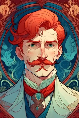 Rubezhal the male mystic, with red hair and a mustache, art noveau style