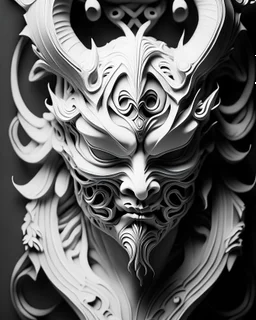 highly detailed beautiful organic molding, art nouveau, sharp focus, dynamic lighting, elegant harmony, beauty, masterpiece , only oni mask, cyberpunk, white and black, 2d