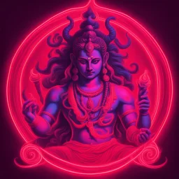 God shiva Demonic image in neon red color pallet