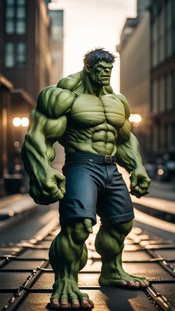 hulk, moody beautiful lighting, best quality, full body portrait, true portrait, complex details, depth of field, fujifilm xt3, outdoor, beautiful lighting, raw image, 8k uhd, film grain, unreal engine 5, ray tracing. Tracks