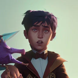 Portrait of a wizard kid with his pet by Nick Harris