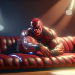 wrestler doing a piledriver on a sofa that looks like a man, 4 k, down-light, soft light, depth of field, photo realism, trending on art station, high detail, spray paint