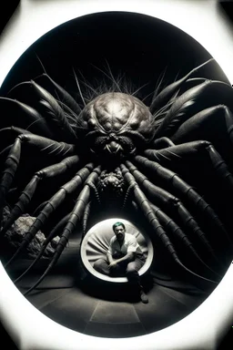 polaroid, gruesome, cosmic unreal entity, terrifying, man next to it for size comparison, roughly 100-feet in diameter, these creatures are able to form limbs, eyes, teeth, wings, and other appendages at will, imitate other life forms, and perform great feats of strength