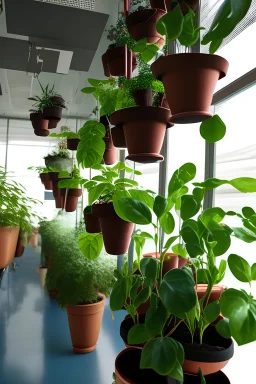 Emirates science teacher's pots, hanging plants in the classroom, veiled female students in the morning