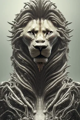  lion alien, head,8 eyes, evil, 8k, finely detailed, photo realistic, HR Giger style