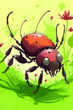 Vector. Illustration. 2D animated. Digital painting. Aphids attacking flower