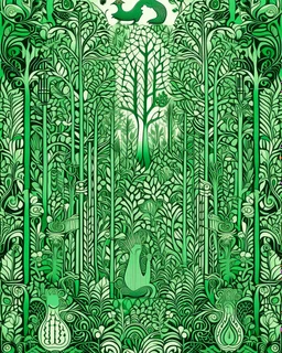 A mint colored forest with music notes designed in Mehndi design painted by MC Escher