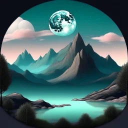 Mountain, moon, landscape, tree's and water