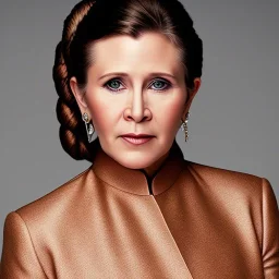 analog style photography, Beautiful photorealistic close up face of carrie fisher, soft ethereal skin, studio lighting, sharp brown eyes, dark plain background