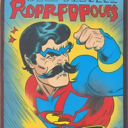 Superpoderes Luchado bigote foto de perfil arte de comic 1980 pulp