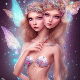  beautiful princess fairy with sparkle bikini and butterflies in hair