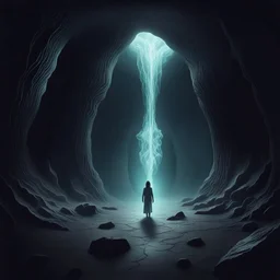 astral realm, underground, spiritual darkness, cave-like, surreal horror