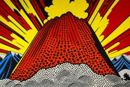 A red volcano with brimstone crystals painted by Roy Lichtenstein