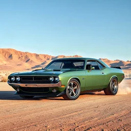 image of a muscle car in the desert ultrarealistic