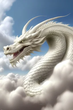 Faça uma arte de um dragão chinês albino realista com nuvens ao seu redor