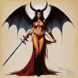 ConceptSheet [by Boris Vallejo]: woman wizard succubus and her dagger with AD&D statistics