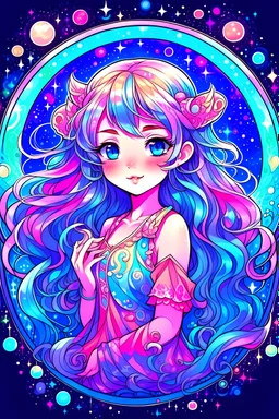 Cosmic Fantasy, Ethereal Guardian Magical Girls, Celestial Companions, Digital art, Enchanting Art, Magical girl Characters, adoptable, Adoptables, Nebula Patterns, Mesmerizing Colors, Surreal Glow, Cosmic Themes, Whimsical Fantasy, Cosmic Beauty, Enigmatic Eyes, cutesy chibi anime style, clean lineart, solid color background, extremely detailed, chibi style