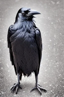 One single mature homeless crow with worn out clothes, sitting in a corner on the street, guitar standing on the left side, Vienna, mourning, perfect iris, model style, hyper realistic, extremely accurate, delicate, extremely detailed, Graphic novel style, wide-angle, open aperture, superfine pencil