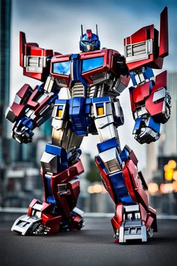 Excited Photography A picture cyber mechines transformer Optimus prime ,with surface coated chrome polished details, city background