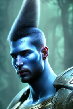 portriate of beautiful blue na'vi male warrior,volumetric lighting, particals, intricate detail,realistc, close up