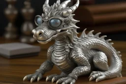 medieval silver dragon with glasses