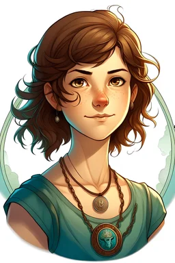 A daughter of Poseidon from Rick Riordan's universe, with short brown hair and brown eyes